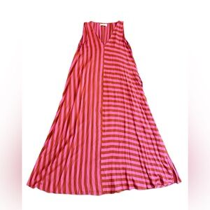 Natalie Martin Pink and Red/Orange  Asymmetrical Striped Dress OverSized XS